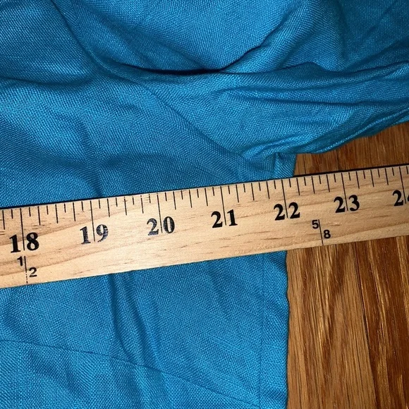 Choices woman 1X linen collared blouse blue full button flutter sleeve - Picture 6 of 8